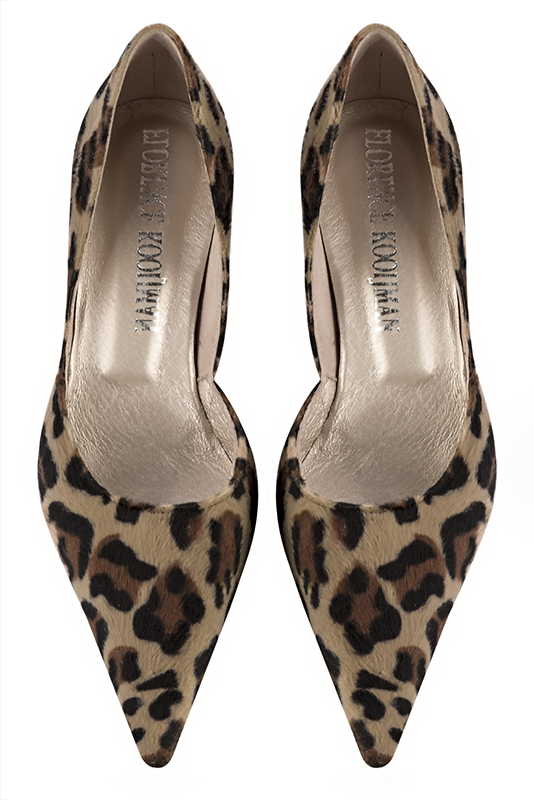 Safari black women's open arch dress pumps. Pointed toe. Medium slim heel. Top view - Florence KOOIJMAN